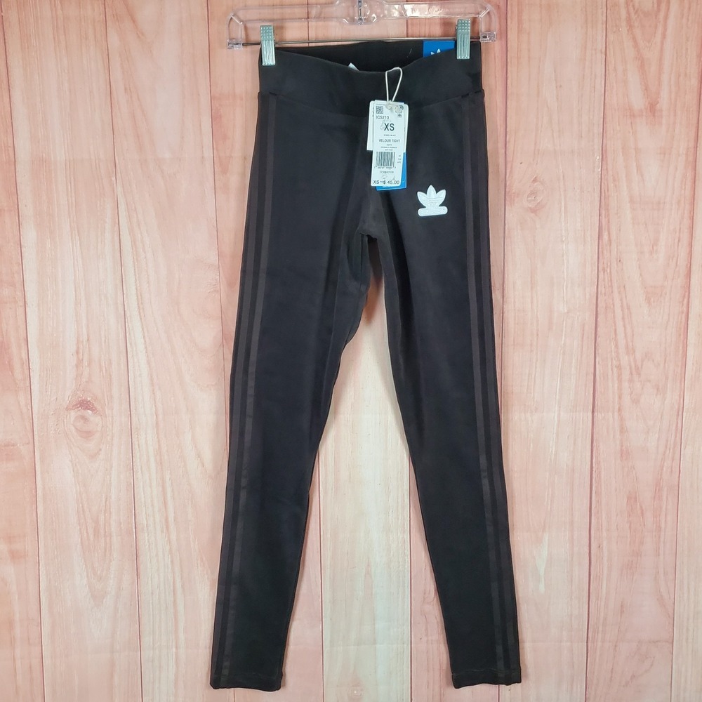 Adidas Originals Velour Track Tights Womens XS Brown Stretch Mid Rise